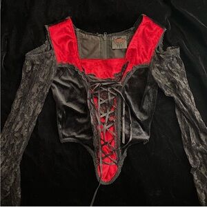 vintage raven red velvet and lace blouse
